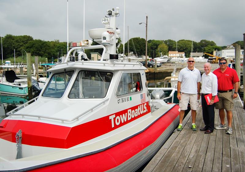  (L to R) Capt. Jeff Dziedzic, TowBoatUS Mystic, Connecticut; Rep. Joe Courtney (D-Conn.); and Capt. Keith Turgeon, TowBoatUS Mystic photo copyright Tow BoatUS Mystic taken at  and featuring the Cruising Yacht class