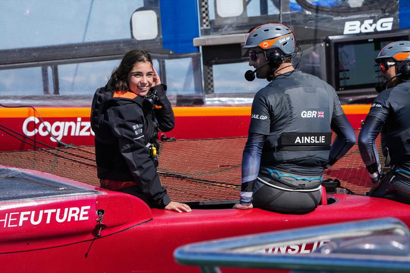 Ben Ainslie with Veloce Racing driver Jamie Chadwick onboard the Great Britain SailGP Team F50 photo copyright Javier Salinas for SailGP taken at  and featuring the F50 class