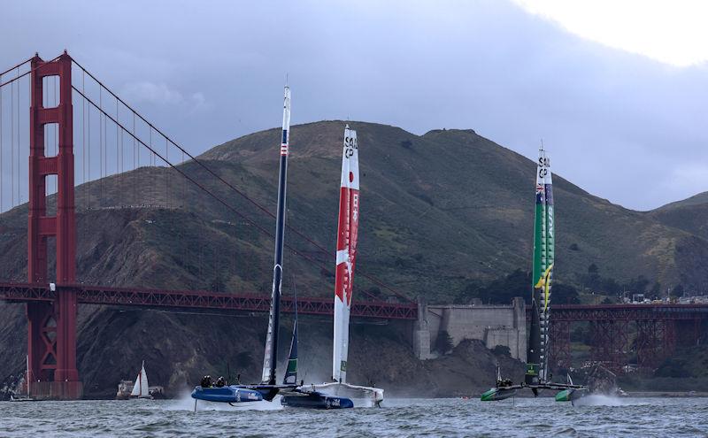 USA SailGP Team helmed by Jimmy Spithill and Japan SailGP Team helmed by Nathan Outterridge in action on Race Day 2 of San Francisco SailGP, Season 2 photo copyright Felix Diemer for SailGP taken at Golden Gate Yacht Club and featuring the F50 class