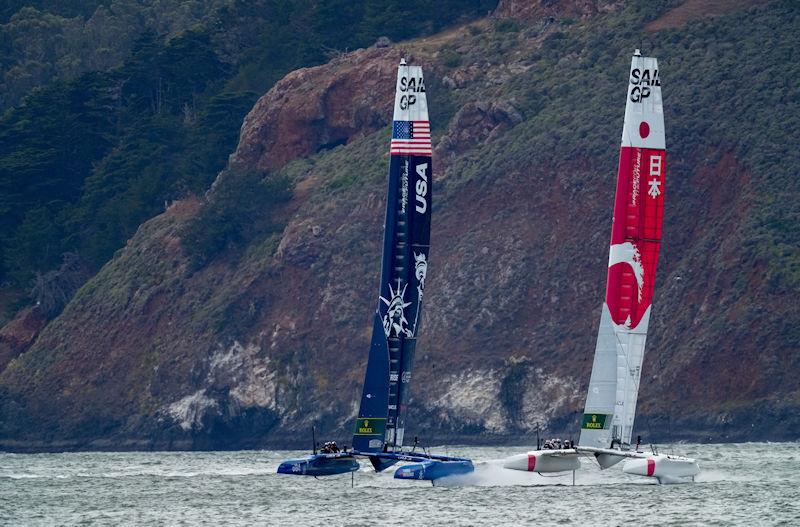 USA SailGP Team helmed by Jimmy Spithill and Japan SailGP Team helmed by Nathan Outterridge racing in the Grand Final on Race Day 2 of San Francisco SailGP, Season 2 photo copyright Bob Martin for SailGP taken at Golden Gate Yacht Club and featuring the F50 class