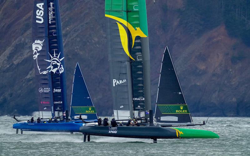 USA SailGP Team helmed by Jimmy Spithill and Australia SailGP Team helmed by Tom Slingsby compete in the Grand Final on Race Day 2 of San Francisco SailGP, Season 2 photo copyright Bob Martin for SailGP taken at Golden Gate Yacht Club and featuring the F50 class
