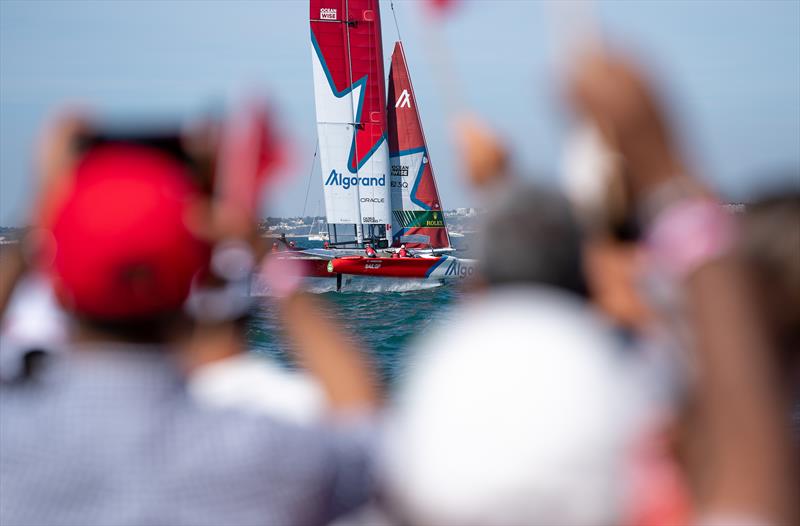 Canada SailGP Team helmed by Phil Robertson sail past spectators on Race Day 1 of the Spain Sail Grand Prix in Cadiz, Andalusia, Spain photo copyright Adam Warner for SailGP taken at  and featuring the F50 class
