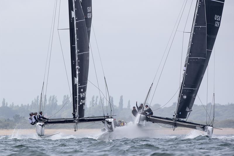 High speed protesting - ARGO versus Alinghi on day 3 of GC32 Cowes Cup photo copyright Sander van der Borch taken at  and featuring the GC32 class