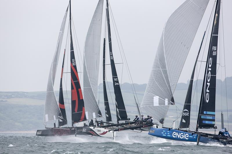 Onto the downwind in 20 knots on day 3 of GC32 Cowes Cup photo copyright Sander van der Borch taken at  and featuring the GC32 class