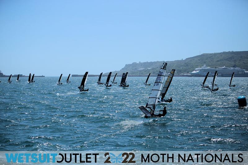 Race 12 Start on Day 3 of the 2022 Wetsuit Outlet UK Moth Class Nationals at the WPNSA photo copyright Mark Jardine / IMCA UK taken at Weymouth & Portland Sailing Academy and featuring the International Moth class