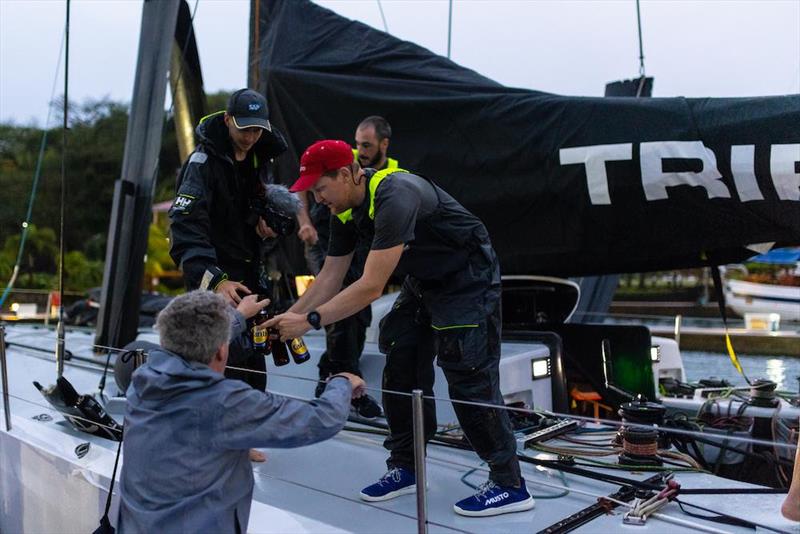 A very welcome ice cold beer after completing the race - RORC Transatlantic Race photo copyright Arthur Daniel / RORC taken at Royal Ocean Racing Club and featuring the IRC class