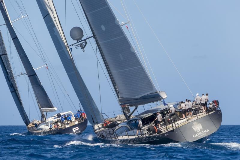 P2 and Ganesha in Class B on day 1 of the Loro Piana Caribbean Superyacht Regatta & Rendezvous 2017 photo copyright Borlenghi / YCCS / BIM taken at Yacht Club Costa Smeralda and featuring the Maxi class