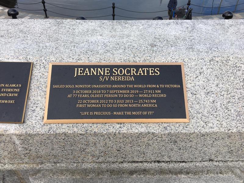 Plaque commemorating Jeanne's historic solo, nonstop, circumnavigation photo copyright Jeanne Socrates taken at Ocean Cruising Club