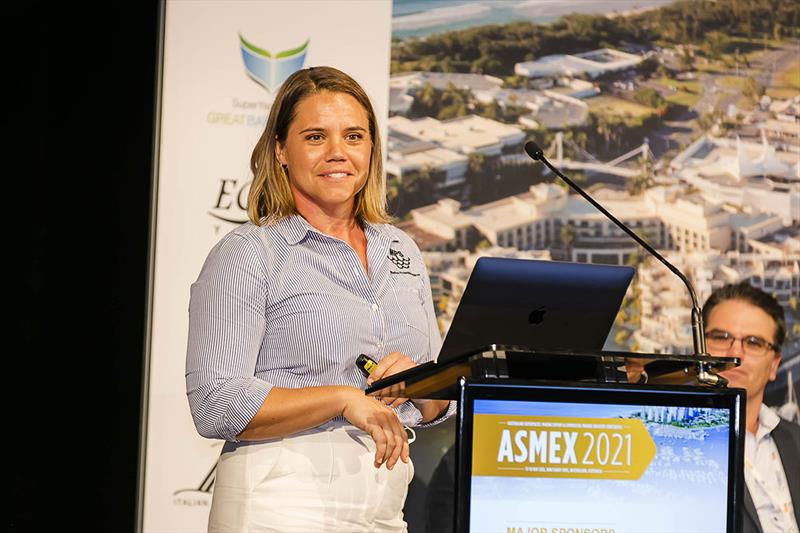 Jessica Gatt, Managing Director, Marine Protection Systems speaking at ASMEX 2021. - photo © Sheree Burke