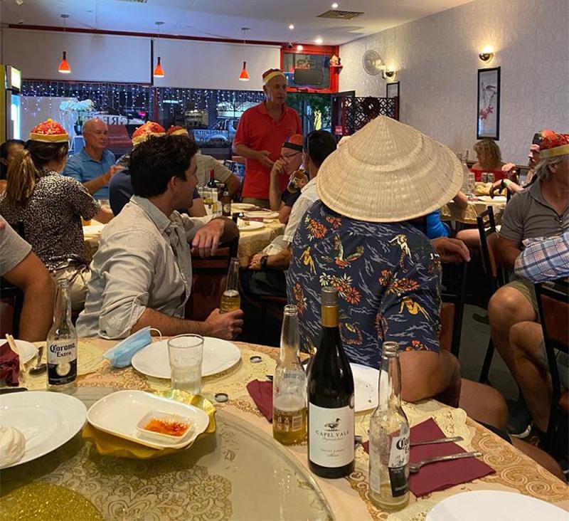 Great Wall Chinese Restaurant and the telling of the story. Yes, all these mature people did ‘dress up'. Andy Feathers won the best dressed up prize. He's always been a fashionista photo copyright Geographe Bay Yacht Club taken at Geographe Bay Yacht Club
