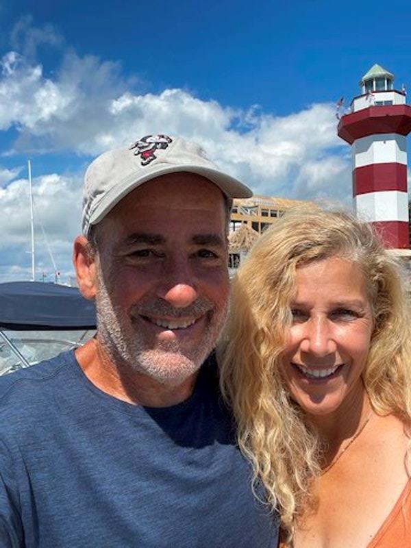Wayne and Leslie snapped a quick photo with the Hilton Head Island, South Carolina, lighthouse as their backdrop photo copyright Grady-White taken at 