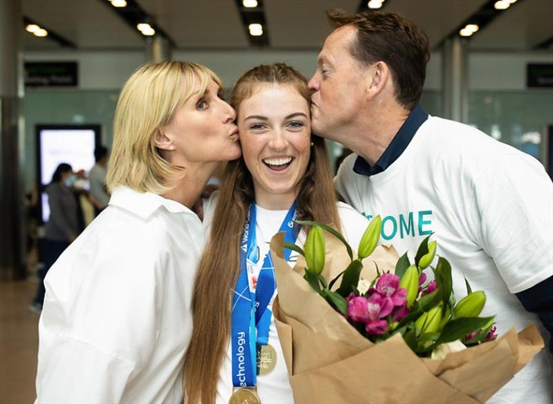 Triple gold medalist Eve McMahon and Irish Academy sailors welcomed at Dublin Airport photo copyright INPHO / Tom Maher taken at 