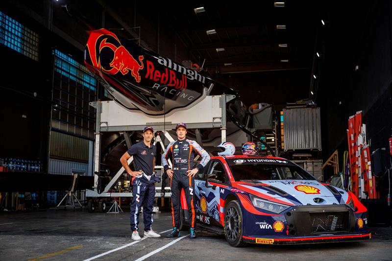 Arnaud Psarofaghis (L) of Switzerland and Alinghi Red Bull Racing, Thierry Neuville (R) of Belgium and Hyundai Shell Mobis WRT seen during a Seat swap in Barcelona, Spain photo copyright Alinghi Red Bull Racing / Samo Vidic taken at 