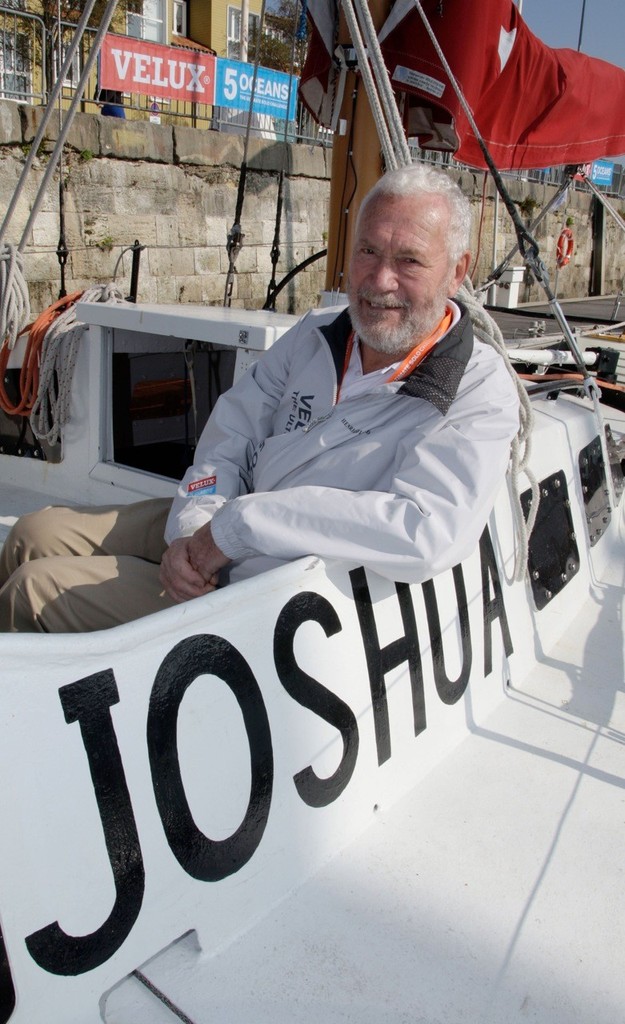 Sir Robin Knox-Johnston on board Joshua, the boat of fellow Golden Globe participant Bernard Moitessier. © Velux 5 Oceans 