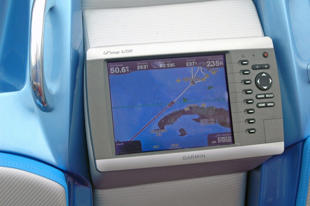 Garmin chart plotter shows 'Team Predator' loping along nicely at 50.6mh, just 263 miles to go. - Key West to Cancun world record photo copyright Jay Nichols taken at  and featuring the  class