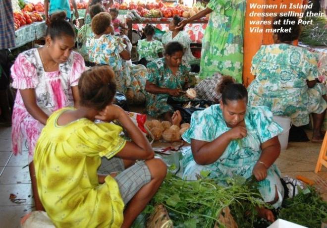 Women in island dresses selling their wares at the Port Vila market - Sea Whisper's adventures © Sea Whisper