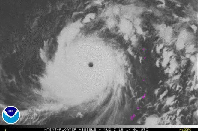 Visible satellite image of Typhoon Soudelor on Monday morning ET © NOAA