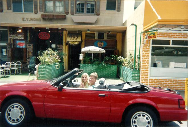 Alice and I in Hawaii, celebrating a narrow escape from a hurricane in a red convertible. © Laurence Roberts and Mary Anne Unrau