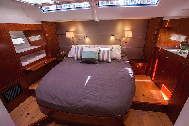 Spacious Owner's Stateroom occupies the entire aft section in the two-cabin version . ©  John Curnow