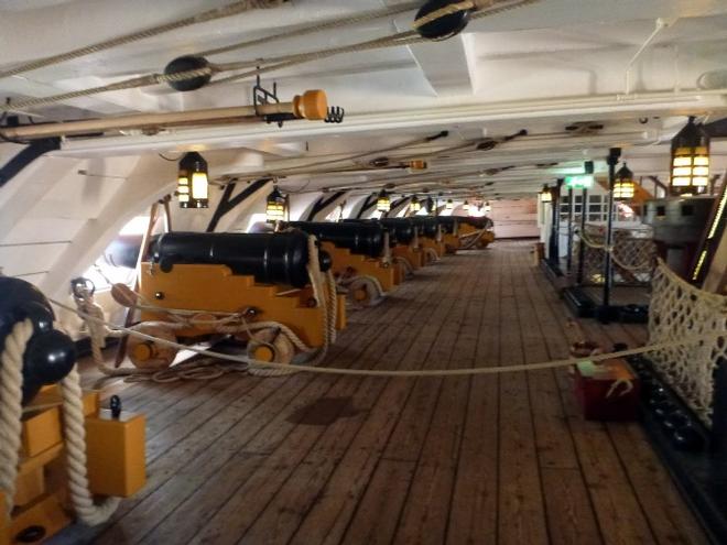 The HMS Victory some of the 104 guns aboard © SV Taipan