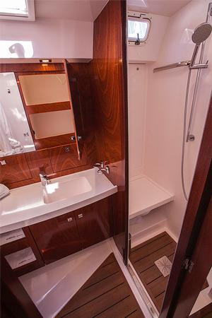 Owner's wet room is spacious and well-appointed. photo copyright  John Curnow taken at  and featuring the  class