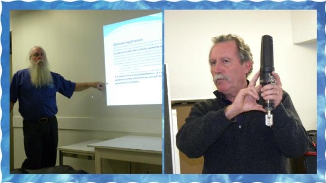 Alex Brydon (left) speaking about vessel registration and Steve White (right) speaking about rigging © Bluewater Cruising Association