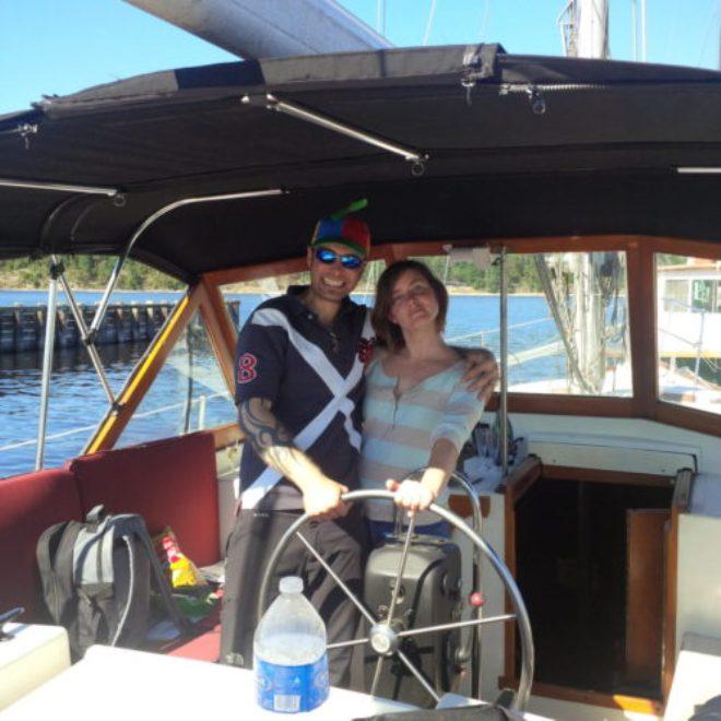 Adam and Nancy at the helm of Satellite © Bluewater Cruising Association