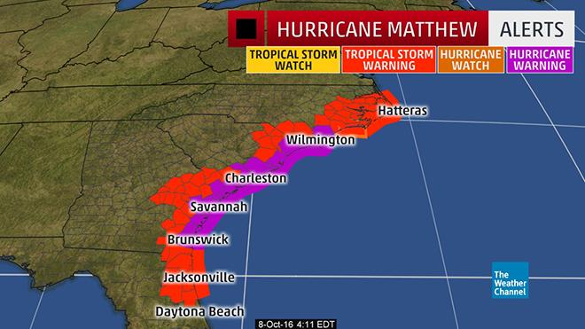 Hurricane Matthew's path © The Weather Channel
