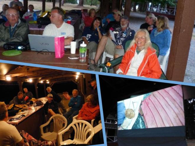 Cosy BCAers watching All is Lost and talking about the sailing “faux-pas” each group found. © Bluewater Cruising Association