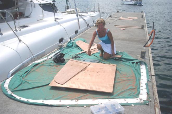 Jane working on the bimini © Bluewater Cruising Association