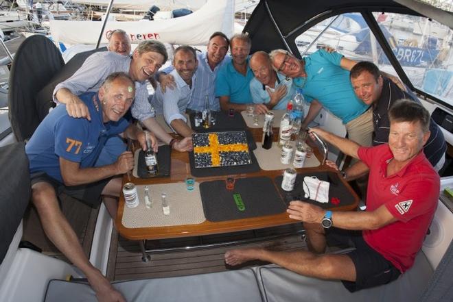 The crews of Angels' Share and Lisanne enjoy drinks and cake after challenging one another in a friendly competition across the Atlantic - Atlantic Rally for Cruisers © Clare Pengelly