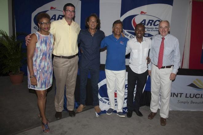 Agnes Francis (SLTB), Sean Deaveaux (IGY Rodney Bay Marina), Sean Compton (SLTB) Saint Lucia Yacht Club, Hon. Dominic Fedee (Minister for Tourism), Andrew Bishop (WCC) - Atlantic Rally for Cruisers © Clare Pengelly