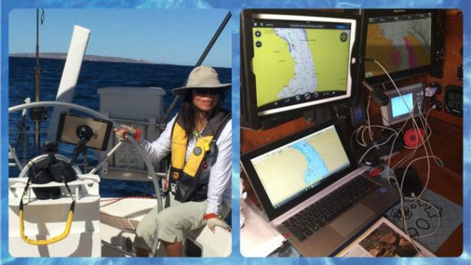 Notice the iPad mounts on Avant: on the left you can see the RAM mount in the cockpit, and on the right you can see the under-the-counter mount in the nav station © Bluewater Cruising Association