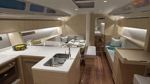 Xp 55 gallery and saloon the new interior style. Light oak furniyure with walnut floor boards. photo copyright X-Yachts taken at  and featuring the  class