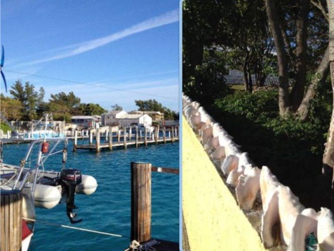 Brown’s Marina, Bimini harbour and a conch wall in Alice Town. © Bluewater Cruising Association