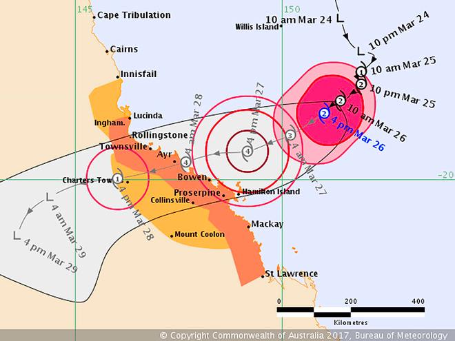 Current and expected path of TC Debbie - moving at 8kph presently © Bureau of Meteorology http://www.bom.gov.au