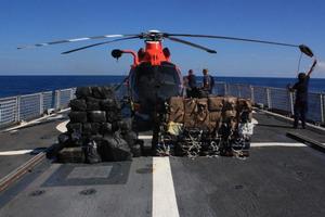 U.S. Coast Guard Cutter Spencer crew members secure the helicopter to the flight deck of the ship Saturday, Feb. 18, 2017. photo copyright Petty Officer 3rd Class Nicole Groll taken at  and featuring the  class
