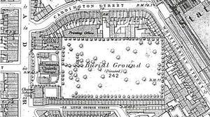 A 19th century map a former burial ground next to Euston station in north London where researchers say Matthew Flinders was buried. photo copyright Photos Supplied taken at  and featuring the  class