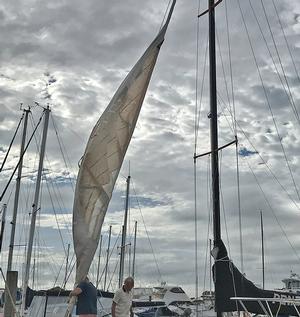 That many patches is a good sign that it is well and truly time to get a new sail organised! photo copyright  John Curnow taken at  and featuring the  class