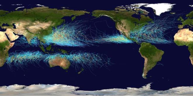 Global tropical cyclone tracks between 1985-2005 ©  NASA http://www.nasa.gov