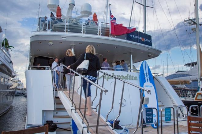 Twenty five luxury yachts, ranging in size from 60’ (18.3m) to 198’ (60.4m), lined the docks at Newport Shipyard for the 2017 Newport Charter Yacht Show ©  Jennifer Tinkoff