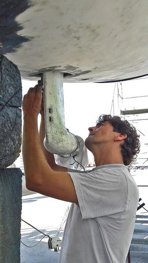 Henrique working on the sail drives photo copyright Mission Océan taken at  and featuring the  class