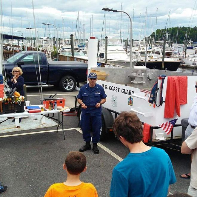 Coast Guard Auxiliarists, Arnie Geller, of Warwick, Rhode Island, teaches safety and pollution topics during a multi-agency boating safety event at the East Greenwich Boating Safety Day, Saturday, June 3, 2017. After devoting hundreds of hours to boating safety instruction in New England in 2016, Geller has been named “Northern Region Educator of the Year” by the National Association of State Boating Law Administrators © U.S. Coast Guard