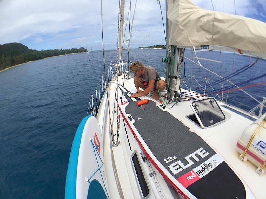 After 48 hours of solo adventuring somewhere in the Tongan Vava'u group , my trusty inflatable @redpaddlecoau Elite 12'6 came back to the beach, 100m from where it set itself free from the back of our boat. photo copyright Te Mana http://http://www.voyageoftemana.com taken at  and featuring the  class