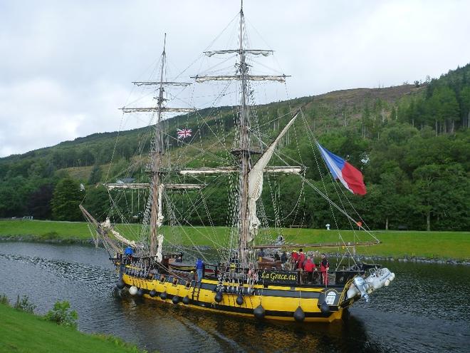 One of the more unusual vessels in the canal. A Czechoslovakian  adventure sailing charter headed to Ireland. Complete with cannon © SV Taipan