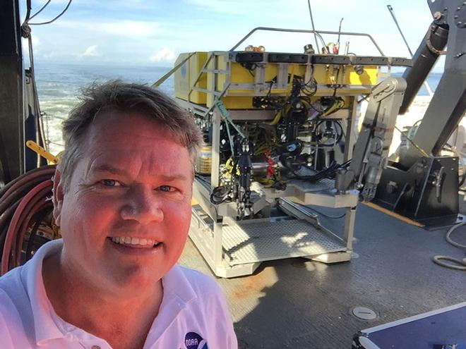 Chief Scientist Dr. Peter Etnoyer of NOAA takes a selfie with the ROV Odysseus ©  Peter Etnoyer / NOAA National Centers for COS