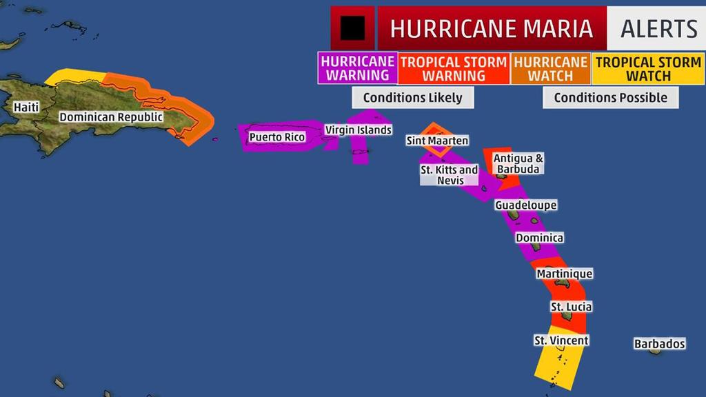 Watches and Warnings - A watch means hurricane or tropical storm conditions are possible within 48 hours. A warning means those conditions are expected within 36 hours. © The Weather Channel