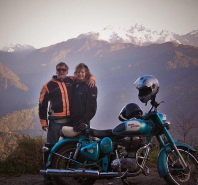 Adventure riding in Himalayas with Kangchenjun in background © Jordan & Judy Mills
