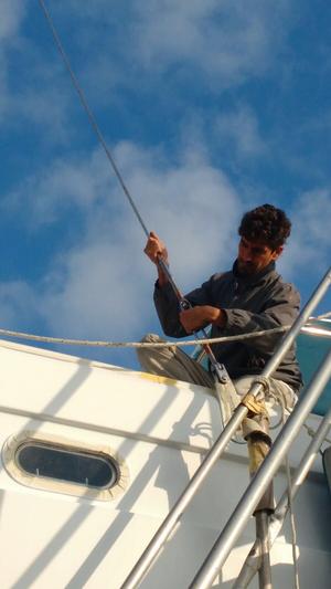 Concentration as Henrique reinstalls the rig photo copyright Mission Océan taken at  and featuring the  class