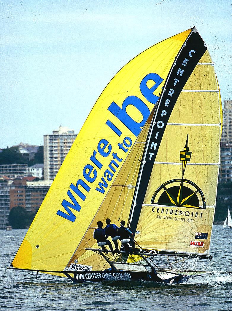 League club President John Winning's 2000 JJ Giltinan Championship-winning AMP Centrepoint photo copyright Frank Quealey taken at Australian 18 Footers League and featuring the 18ft Skiff class
